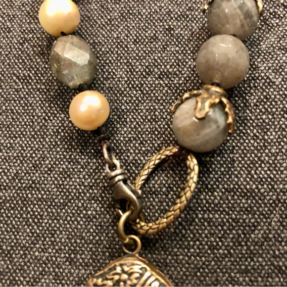 Love Heals Labradorite & Pearl Locket Mala Necklace - Picture 6 of 7